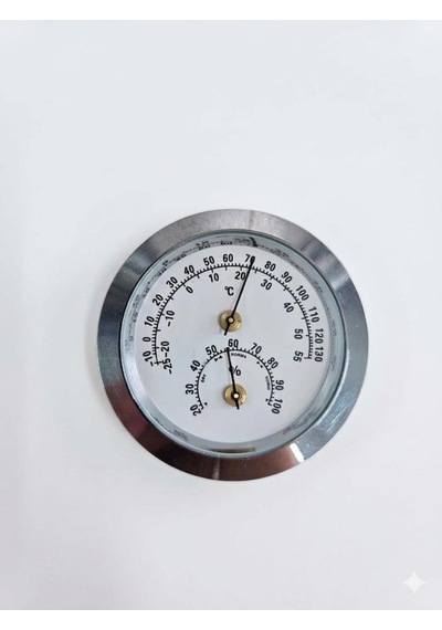 Analog Gümüş Yuvarlak Isı Nem Ölçer Bimetal Termometre -25+55c / %20-100 Nem Çap:50mm