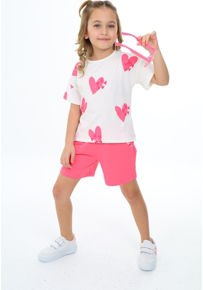 Toontoy Kids Toontoy Kız Çocuk Baskılı Şortlu Takım Fuşya