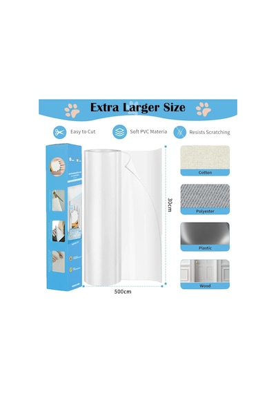 Çizilmeye Karşı Koruma, Kedi Bandı, Kendinden Yapışkanlı, Kedi Tırmalama Folyosu, Şeffaf, 30 Cm