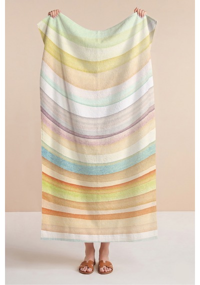 Çizgili Pastel Renkli Plaj Havlusu - Minimalist Sarı Mavi Çizgiler Hızlı Kuruyan Mikrofiber Havlu Serin Kumul
