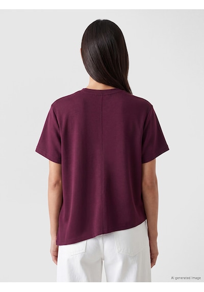 Lcw Petite Bordo Soft Touch Asimetrik Kesim Kadın Tişört