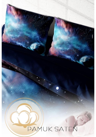 Tr %100 Pamuk Saten Çift Kişilik Nevresim Takımı Star Night - Lacivert, Monohome34986 Diğer