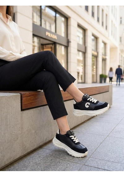 Guja 318-4 Kadın Kalın Taban Bağcıklı Sneaker Ayakkabı Siyah