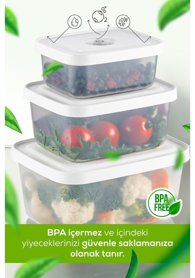 Vienev Vacuumfresh 2li 450 ML VakuMLu Gıda Saklama Kabı Seti Beyaz