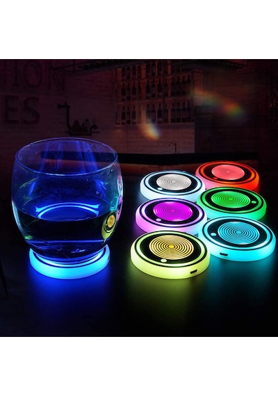 Geeksen Paket Led Araba Bardak Tutucu Işıkları 7 Renk Değiştiren Aksesuarları Bardak Altlığı Işığı
