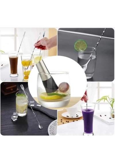 Paslanmaz Çelik 20cm Mojito Bar Kokteyl Tokmağı Meyve Ve Buz Ezici Siyah - Gri