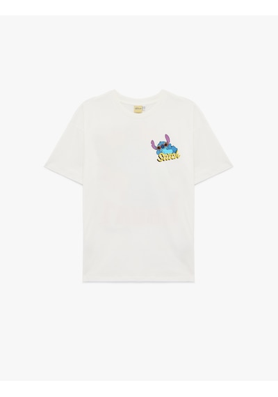 Koton Stitch Lisanslı Kısa Kollu Pamuklu Arkası Baskılı Oversize Tişört Ekru 6sal10115ık Ekru