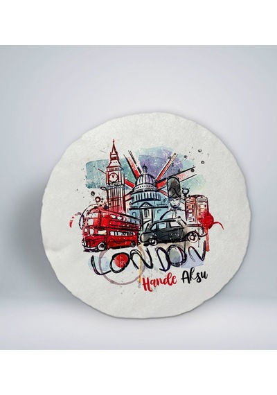 Bk Gift Kişiye Özel İsimli London Tasarımlı Yuvarlak Araç Koltuk Yastığı-1