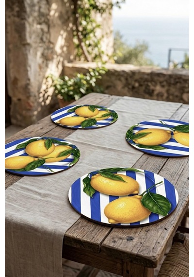 Çizgili Limon Desenli 4lü Supla Set 30 Cm Mdf Uv Baskı Çok Renkli