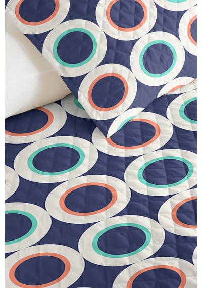 Lacivert Geometrik Genç Odası Tek Kişilik Pike Takımı - Mint Modern 160x220 Cm Kapitone Yatak Örtüsü Doğal Taş Sükuneti