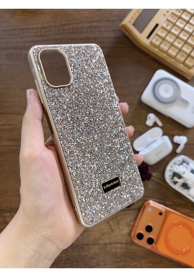 Samsung A06 Uyumlu Kadife İç Yüzey Tasarımlı Taşlı Işıltılı Parlak Pırlanta Kılıf Dia Plus Gold