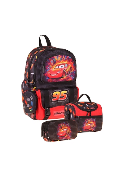 Kaukko Kids Rust Eze Kırmızı - Siyah Renk Erkek Çocuk Üçlü İlkokul Okul Çantası Seti/takımı - Setkk-l5399a