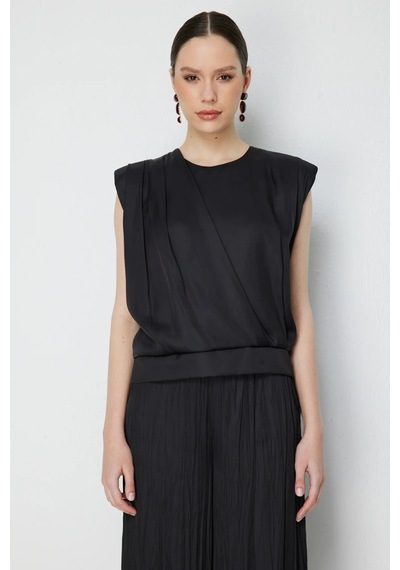 On Kadın Drape Detaylı Kolsuz Bluz 74378 Siyah