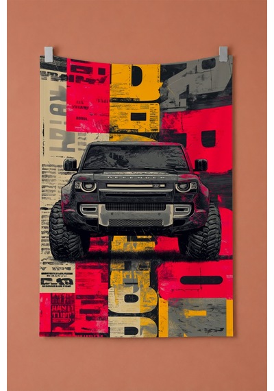 Siyah Off-road Cip Ve Kırmızı Sarı Grafiti Desenli Duvar Örtüsü Beyaz
