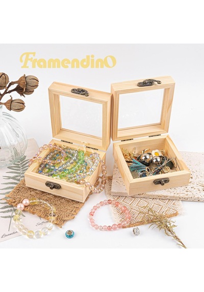 Tr 2 Paket Küçük Ahşap Kutu Menteşeli Kapaklı Bitmemiş Ahşap Takı Kutusu 3.5x3.5x1.8 İnç Boş Ahşap Hediye Ku