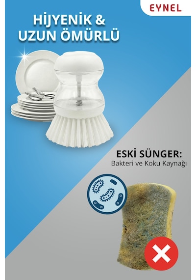 Eynel 1 Adet Deterjan Hazneli Bulaşık Fırçası, Pratik Kullanımlı Fırça Lavabo Temizleme Aparatı Çok Renkli