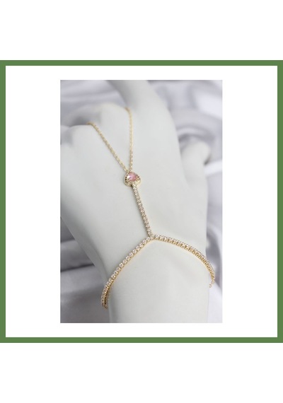 Bezos Gold Renk Pirinç Zirkon Taşlı Pembe Kalp Model Şahmeran Hb006