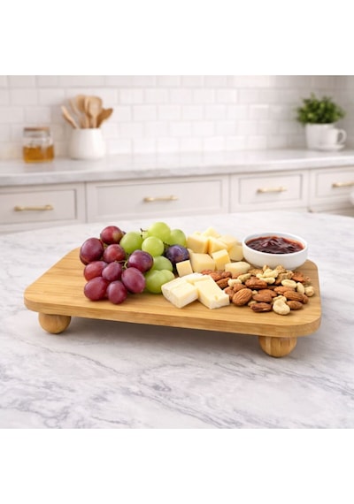 Bambu Top Mantar Ayaklı Dikdörtgen Sunumluk 20x30 Cm Şık Pasta & Tatlı Servis Tabağı Kahverengi