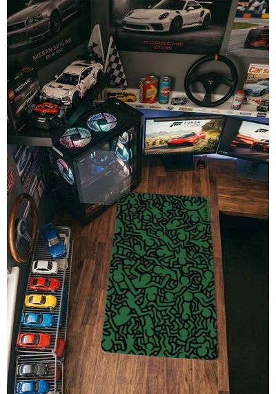 Yeşil Siyah Soyut İnsan Figürleri 40x90 Cm Oyuncu Mousepad Kaymaz Taban Büyük Boy Mousepad