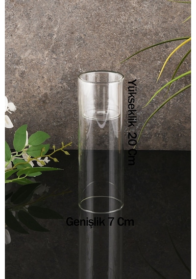 Cam Silindir Mumluk 2'li Set Borosilikat - Isıya Dayanıklı Şeffaf Şıklık, Mum, Vazo, Koku, Beyaz