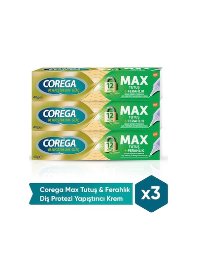 Corega Max Tutuş & Ferahlık Diş Protezi Yapıştırıcı Krem 40g x 3 Adet