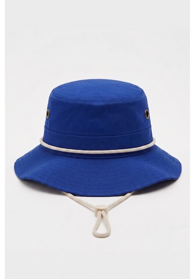 Mollycrush Premium Kamp Doğa Şapkası Nefes Alan Mavi Unisex Metal Delikli Safari İpli Mavi