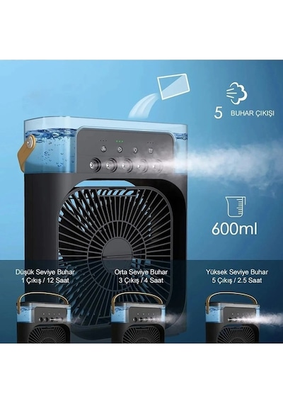 Taşınabilir Işıklı 5 Spreyli Vantilatör Buzlu Buharlı Vantilatör Mini Fan Nemlendirici Buharlı 600