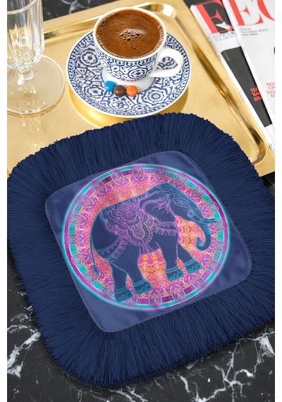 Mandala Fil Motifli Saçaklı Sunum Peçetesi - Hint Bohem Etnik Lacivert Turuncu Bardak Altlığı Mendil Yağmur Koyu Bej Mandala Fil Motifli Saçaklı Sunum Peçetesi - Hint Bohem Etnik Lacivert Turuncu Bardak Altlığı Mendil Yağmur Koyu Bej