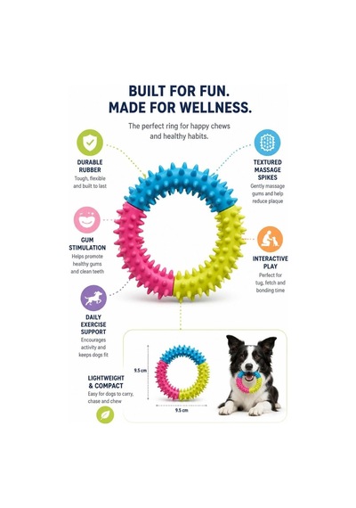 Köpek Diş Kaşıma Oyuncağı, Halka Formlu Çiğneme Ve Oyun Oyuncağı, Diş Eti Masajı Ve Günlük Aktivite İçin Dokulu Tasarım