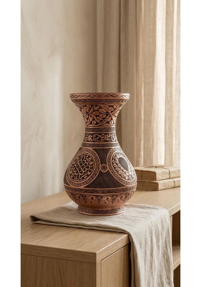 Aura Copper Dekoratif Bakır Vazo 23 Cm Ağır El İşlemeli El Yapımı Obje Çiçeklik Vz-00003