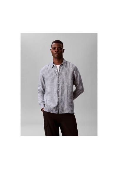 Calvin Klein Ls Yd Pınstrıpe Lınen Easy Shırt-16326 Mavi