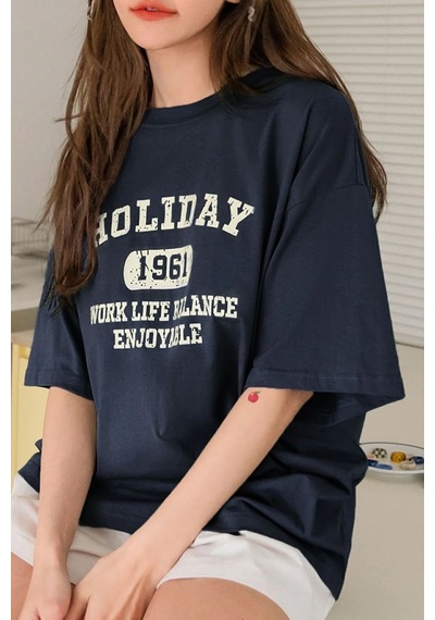 Uyguntarz Unisex Holiday Baskılı Tasarım Tshirt Lacivert