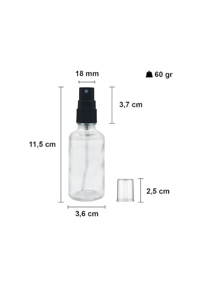 Afracam Şeffaf 50 Ml Sprey Kolonya Dezenfektan Cam Şişe 30 Adet Siyah