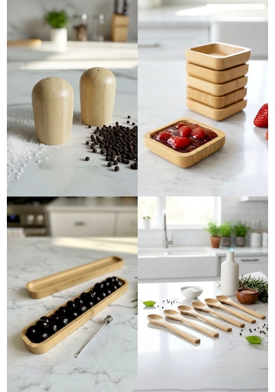 Full Set Bambu 67 Parça 6 Kişilik Kahvaltı Takımı - Full Çeyiz Seti Kahverengi