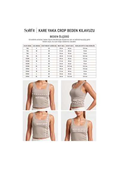 Auw Kadın Kare Yaka Pamuklu Modal Crop 3'lü - Softfit Taş, Vizon, Siyah