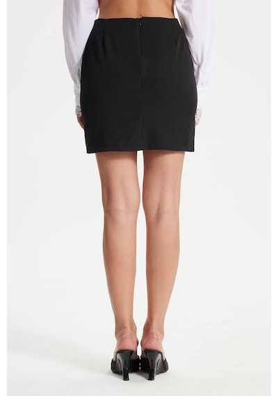 Tudors Kadın Slim Fit Dar Kesim Yırtmaç Detaylı Likralı Siyah Etek-50879