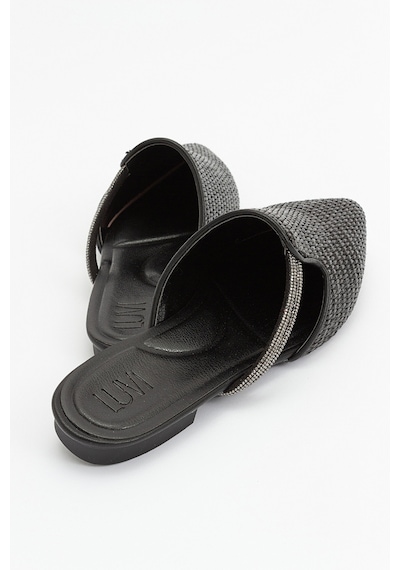 Luvishoes Pesa Siyah Hasır Taşlı Kadın Terlik Siyah