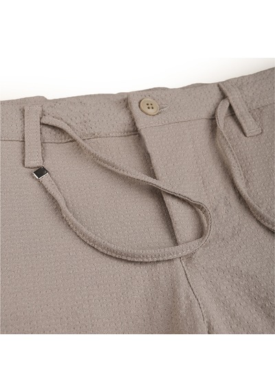 Rizzup Erkek Bej Likralı Gofre Kumaş Beli Lastikli İpli Slim Fit Günlük Pantolon 2600650