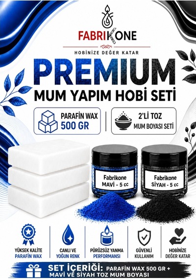 Premium Mum Yapım Hobi Seti - Parafin Wax 500 Gr - 2'li Toz Mum Boyası Seti - Mavi, Siyah Bkfabpw5002ms Karışık