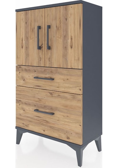 Arges Komodin 2 Raflı 2 Çekmeceli 2 Kapaklı 60x30x106 Antrasi... Antrasit