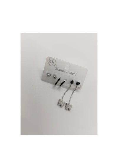 Kelebekli Çelik 3 Lü Küpe Silver Gümüş