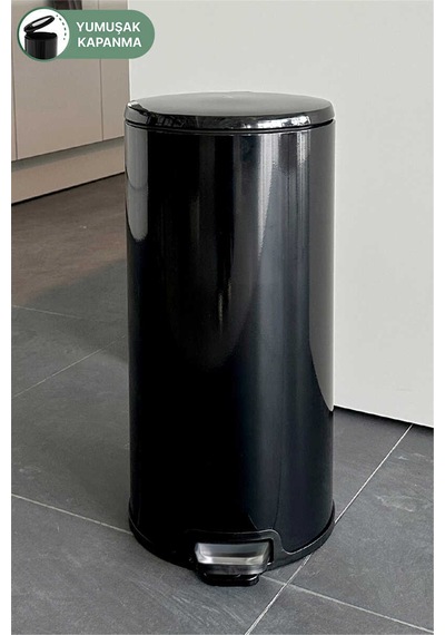 Cigo 20 Lt Yumuşak Kapanan Pedallı Banyo Mutfak Ofis Çelik Çöp Kovası - Siyah & İç Kısım Siyah-7306