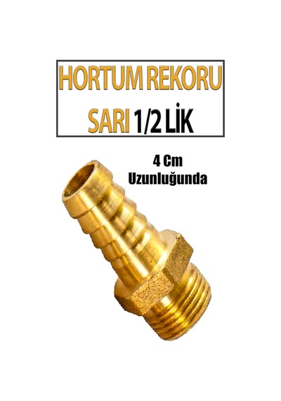 Sarı Pirinç Hortum Rekoru 1/2 Lik 4 Cm Uzunluğunda