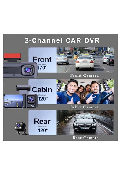 Araç İçi 3 Kameralı 1080p /2.0 İnç Lcd Ekranlı /gece Görüşlü