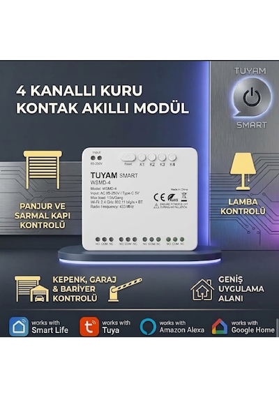 Tuya Destekli 85-250v Kuru Kontak Anahtar Beyaz