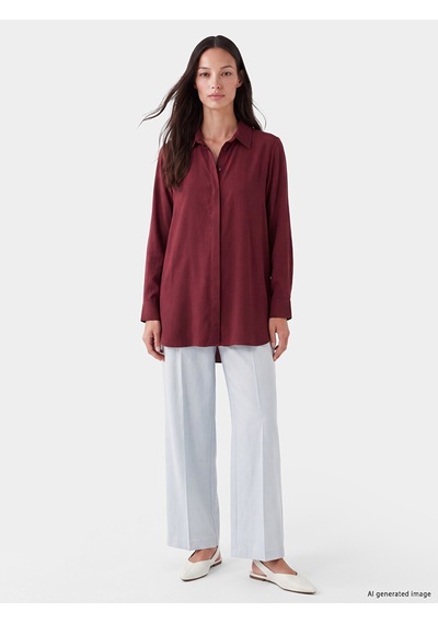 Lcw Everyday Bordo Gabardin Kadın Gömlek Tunik
