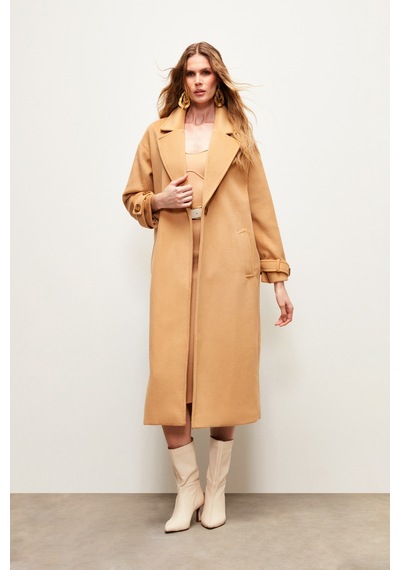 Sateen Kol Kemer Detaylı Salaş Kaban - Camel-133685 Camel
