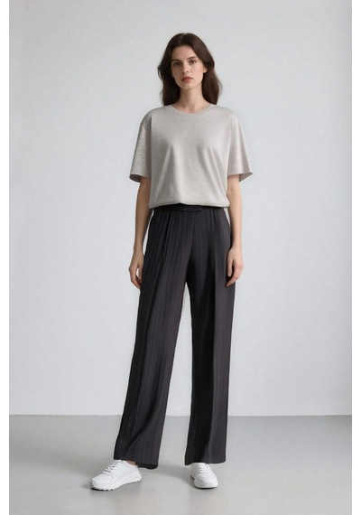 Defacto Sorbe x DeFacto Straight Fit Pantolon Yüksek Bel Çizgili Düz Paça Cepli D9921AX24AU Antrasit