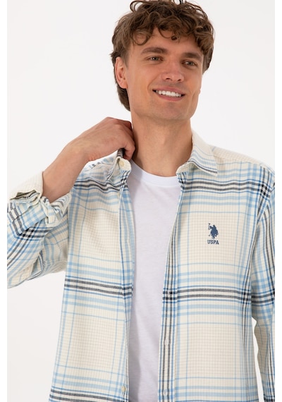 U.S. Polo Assn. Erkek Açık Mavi Ekoseli Uzun Kollu Krem Gömlek 50316632-VR256