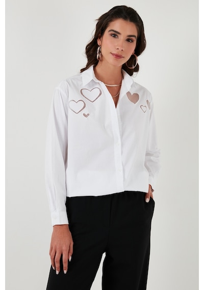 Lela Kalp Detaylı % 100 Pamuk Regular Fit Bayan Gömlek 51443511 Beyaz